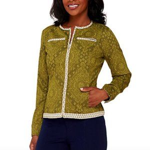 Live Show Isaac Mizrahi Live! Damask Mixed Print Jacket - 8 - Olive Green